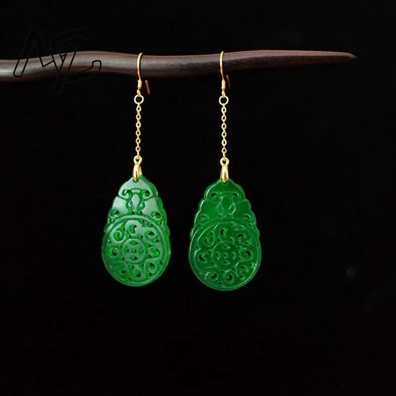 Women'S Fashion Jewellery - 925 Silver Natural Green Jade Hollow
