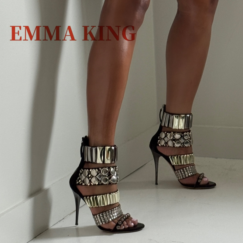 Spaghetti Strap Dress - Black Embellished Ankle Strap Sandals Summer