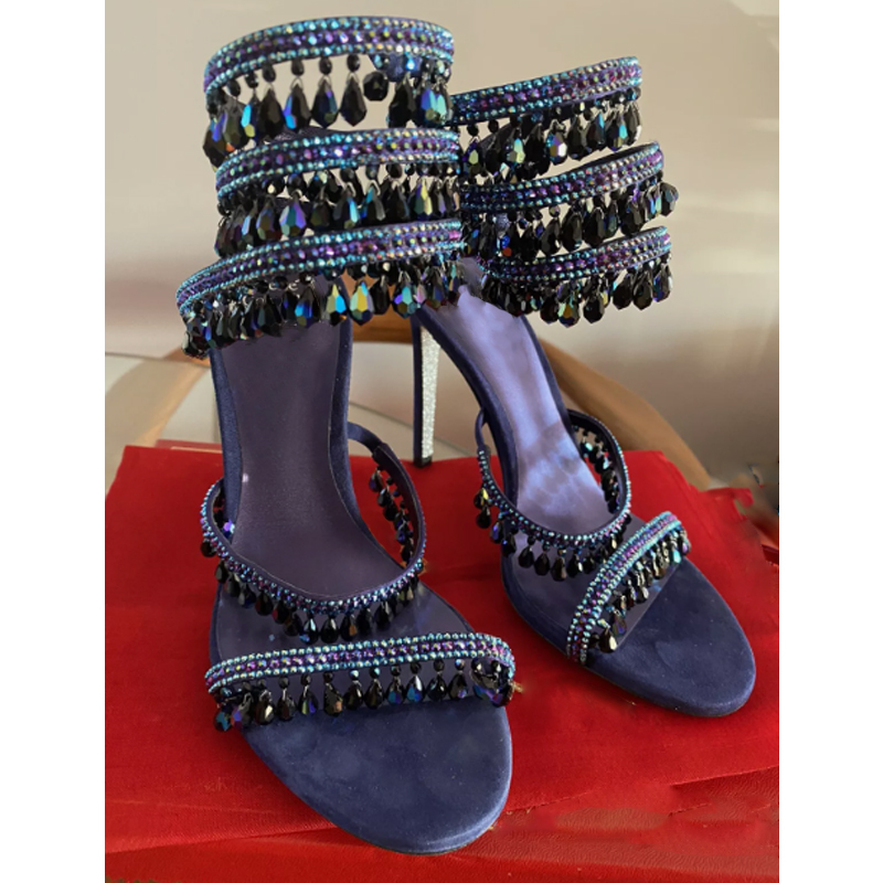 Women'S Fashion For Summer 2025 - Crystal Pendant Ankle Snake Wrap Sandals