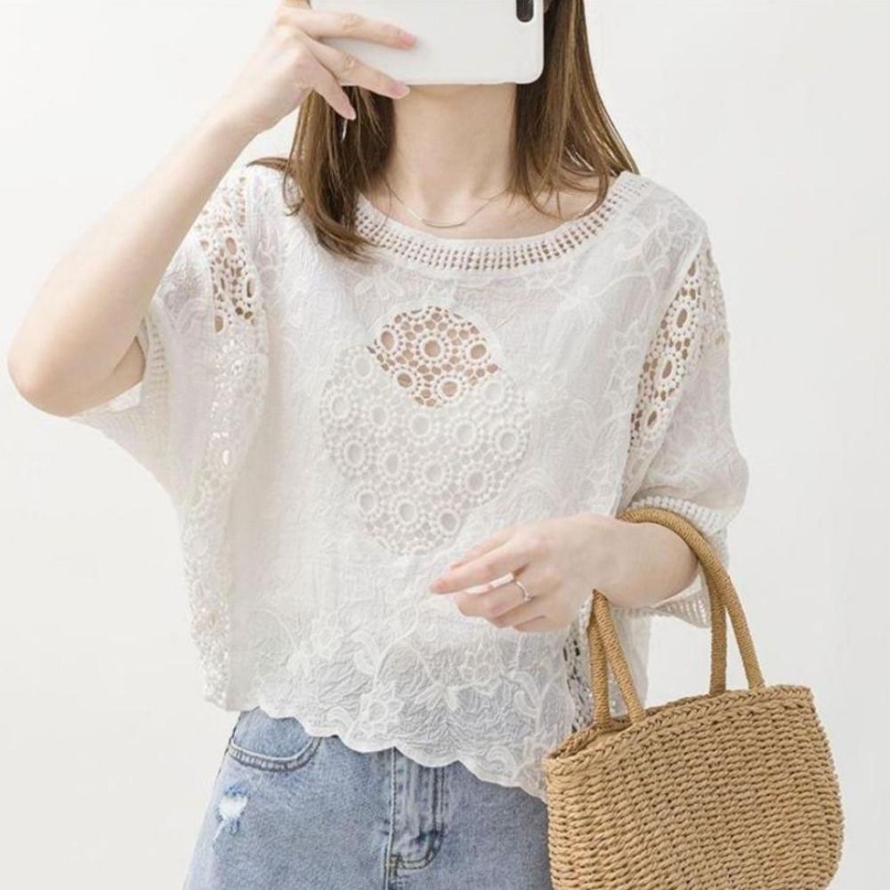 Women'S Fashion Hoodies - Floral Embroidery Crochet Cover Up White