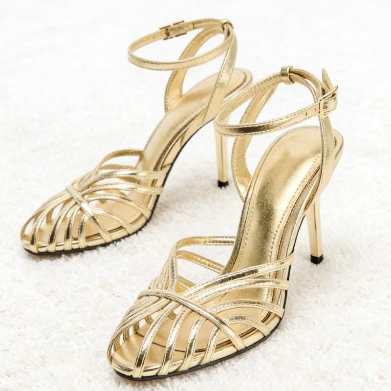 Spaghetti Strap Dress - Sexy Gold Hollow Narrow Band High