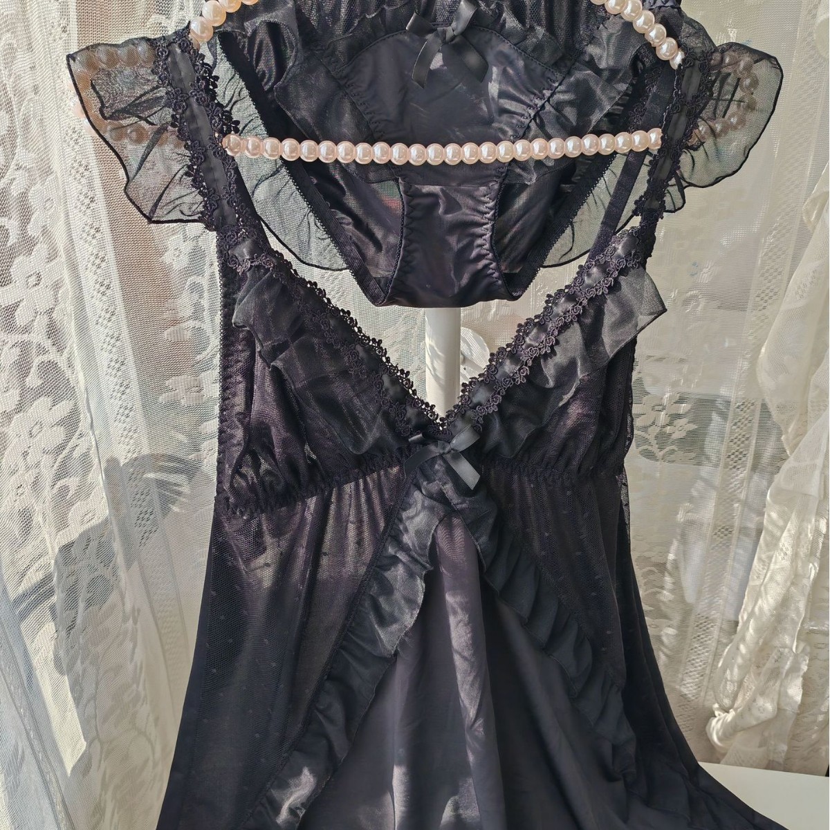 Women Black Ice Silk Nightgown - Spaghetti Strap Dress review and price