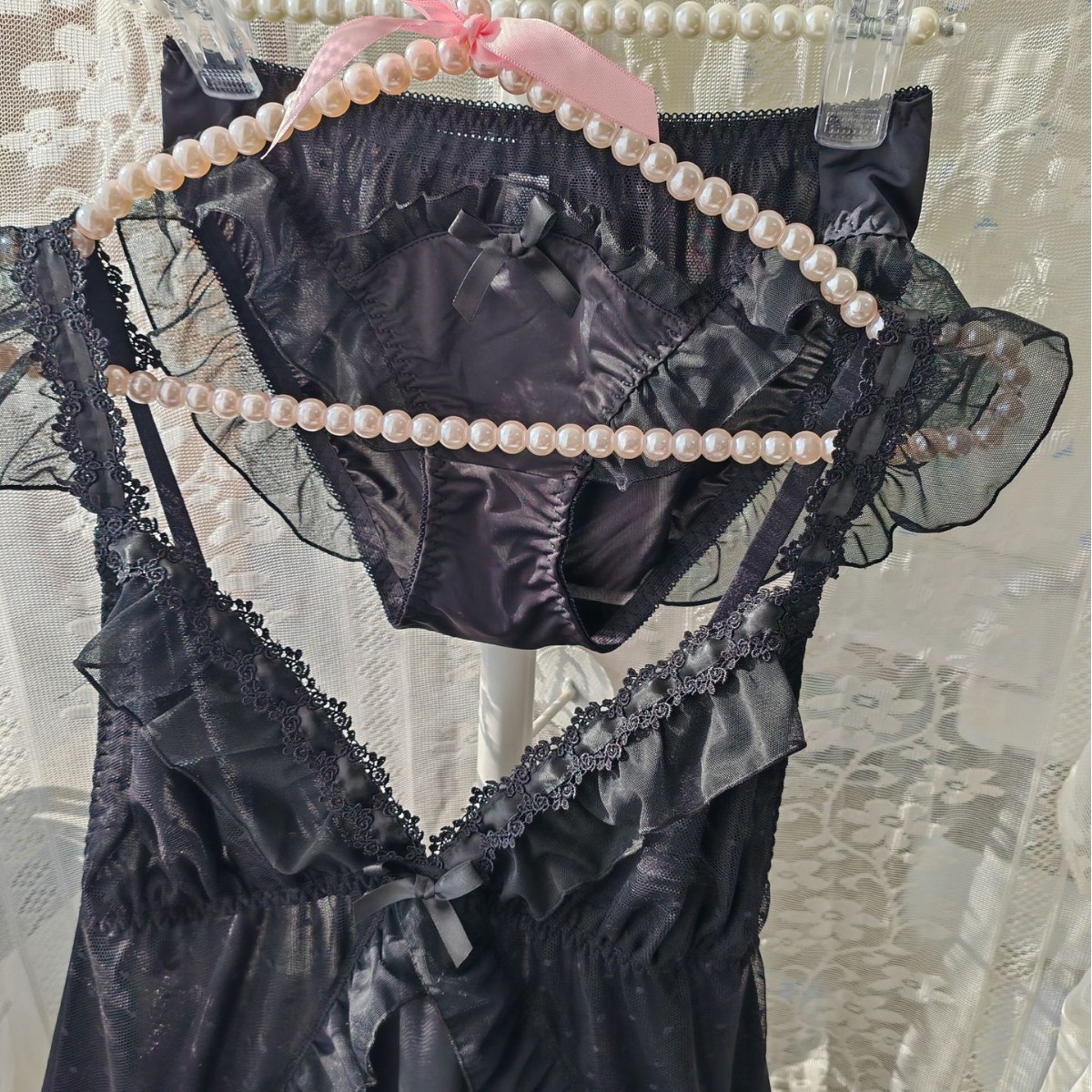 Women Black Ice Silk Nightgown - Spaghetti Strap Dress review and price