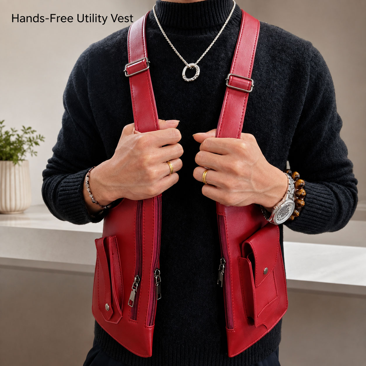 Leather Vest Bag Men Women Uti - Women'S Fashion Utility Vest review and price