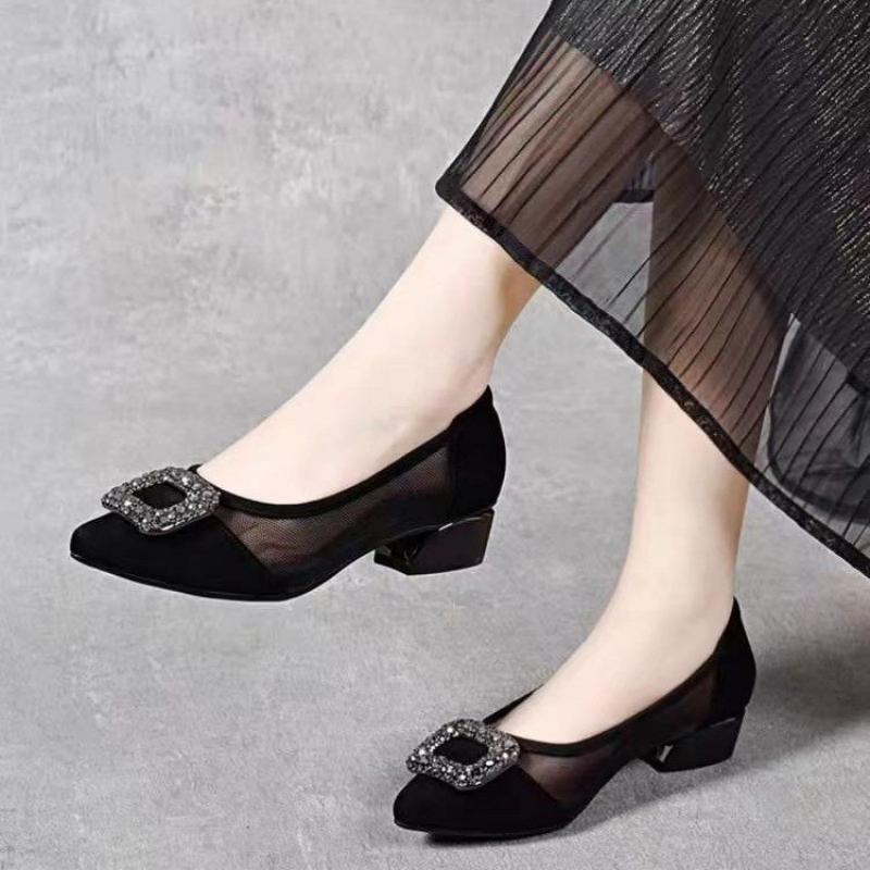 Elegant Pointed Toe Mesh Block - Women Fashion Heels review and price
