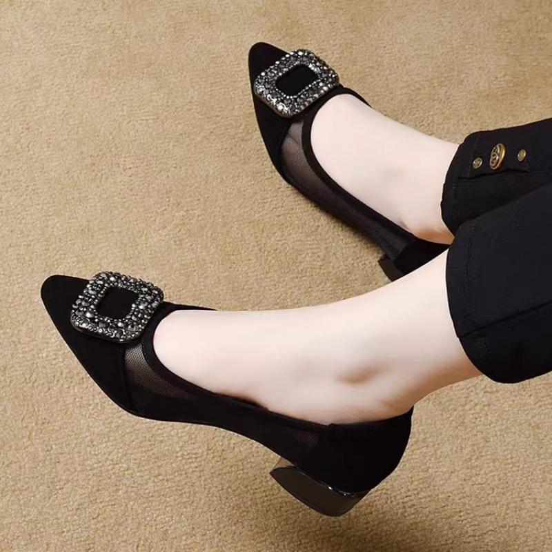 Elegant Pointed Toe Mesh Block - Women Fashion Heels review and price